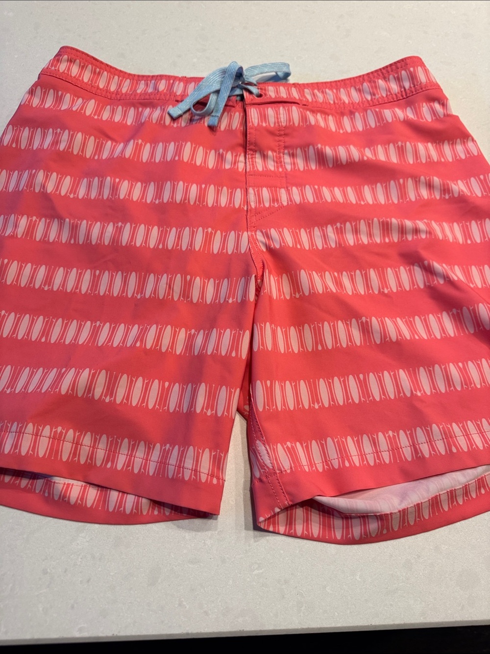 Southern Tide Coral Pattern Swim Trunks with Light Blue Drawstring
